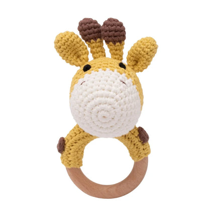 Wooden Baby Rattle Toy Handmade Crochet Sensory Toy for Newborn 0-3 Months,  Rabbit Rattle Toys Baby Gift Travel Accessories