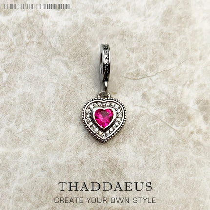 Heart With Red Stone Charm Vintage Sterling Silver 925 Fashion Jewelry Women Eternal Love Gift