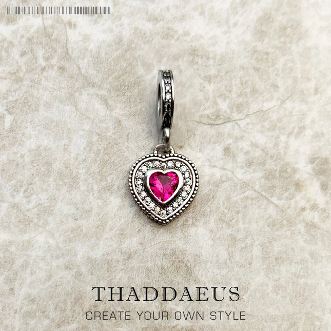 Heart With Red Stone Charm Vintage Sterling Silver 925 Fashion Jewelry Women Eternal Love Gift