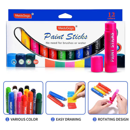 12 Colors Wax Crayon Solid Gouache Stick Water-based Quick Dry Washable Children Painting Stick Graffiti Colouring Art Supplies