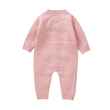 Citgeett Spring Infant Baby Girls Knit Romper Long Sleeve Button Flower Fall Jumpsuit Sweater Pink Clothes