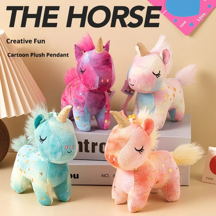 Doll Cute Sparkly Star Pattern Plush Unicorn Keychain Soft Fluffy Stuffed Toy Bag Pendant Claw Machine Prize Party Gift