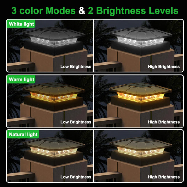 Solar Post Cap Lights Outdoor Waterproof LED Deck Lights With 2 Color Modes 4x4 Fence Posts Light For Patio Garden Yard Decor