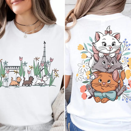 Women Summer Cartoon New T-Shirt The Aristocats Shirt Marie Toulouse Berlioz Cats Tee Y2K Street Fashion Casual Versatile Top