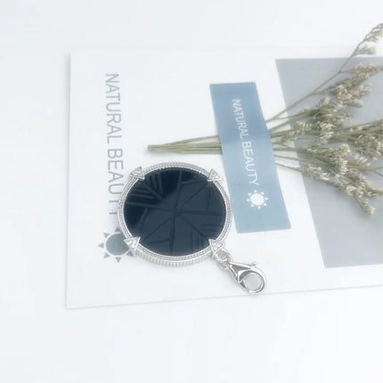 Black Round Stone Pendant Dangle Charm 925 Sterling Silver Fine Jewelry Vintage Gift For Women Men
