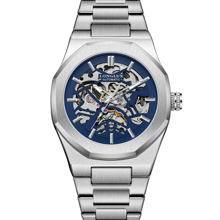LONGLUX Men Automatic Watch Special Tough Guy Waterproof Skeleton Mechanical Watches Trend Alien Stainless Steel Gift Watch
