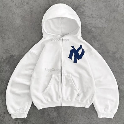 Y2K Harajuku Fashion Letter Pattern Printed Hooded Sweatshirt Hip Hood Casual Loose Men and Women Oversized Zipper Sweatshirt
