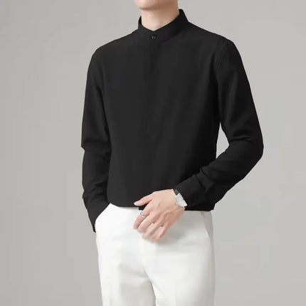 New Autumn Men's Shirt Lightweight Chic Korean Style Slim Fit Ice Silk Long Sleeve Casual Business Shirt Trendy