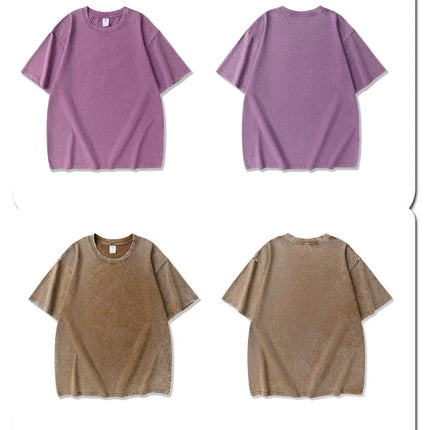 250gsm Men's Washed Vintage T-Shirts Street Hip Hop Retro Punk T Shirt Women Harajuku Casual Cotton Short Sleeve Acid Wash Tops