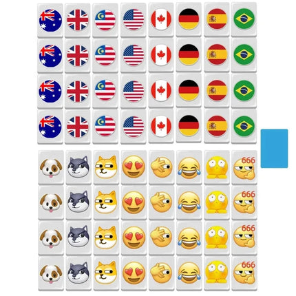 64 Pcs Food and Ball Flag Pattern Mahjong with Animals Mahjong Board Game Single and Double Play Kids Learning Educational Toys