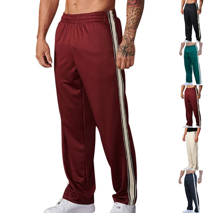 New autumn trendy brand men's straight-leg pants with patchwork details, American-style loose-fitting sports sweatpants