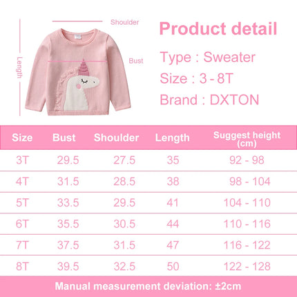 DXTON Baby Girl Knitted Sweater Thicken Loose Pullover Kids Tops Unicorn Applique Winter Warm Knitting Solid Children Sweaters