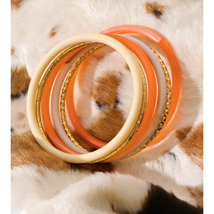 Yhpup 1Set 2026 Multi-Color Resin Layered Round Stacking Bracelet Bangle Spring Style Stainless Steel Fashion Jewelry Waterproof