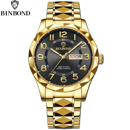 BINBOND Top Brand Luxury Men's Wristwatch Waterproof Luminous Date Week Men's Watches Stainless Steel Quartz Men's Watch Male reloj