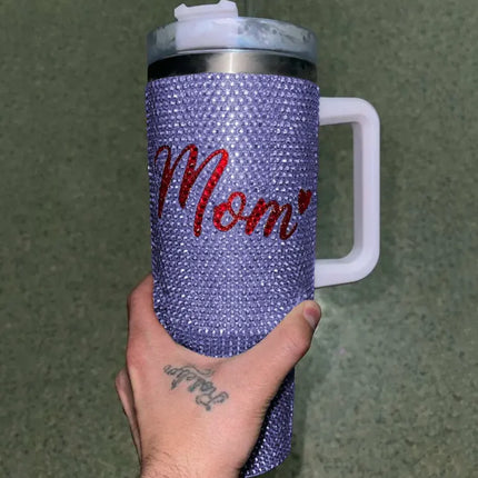 40Oz Stainless Steel Tumbler with Straw Mother's Day Gift Handmade Rhinestone Water Bottle Tumbler Luxury Bling Thermos Bottle