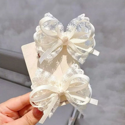 Korean style lace bow children's headwear with little girl's temperament lace hair clip heavy handmade high-end headwear hair cl