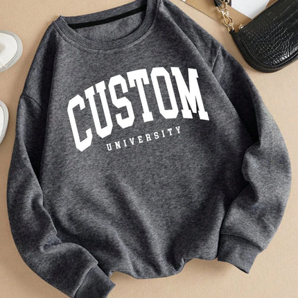 Custom University Letter Women Sweatshirt O-Neck Soft Pullover Hip Hop Fleece Streetwear Woman Loose Casual Y2K Sportswear