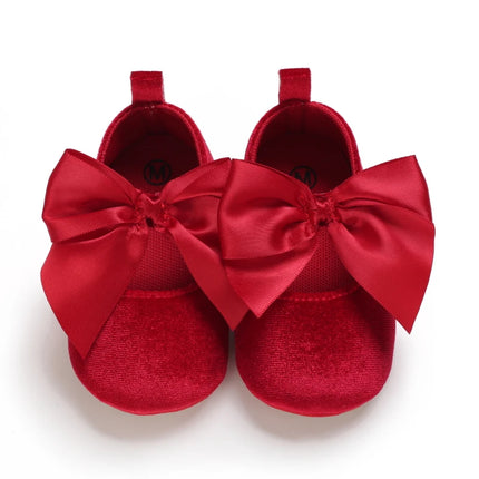 Spring and Autumn Red Fluffy Children's Shoes 0-1 Year Old Women's Treasure Bow Solid Color Princess Soft soled Shoes Baby Shoes