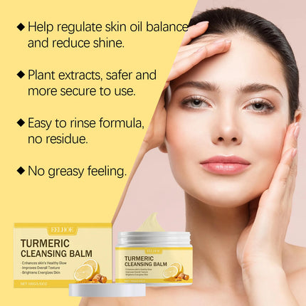 EELHOE Turmeric Cleansing Balm Makeup Remover Moisturizing Facial Pore Cleaning the Skin Refreshing Lemon Makeup Remover Balm