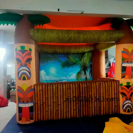 Outdoor Inflatable Tiki Bar with Palm Tree,Inflatable Beach Bar Tent Serving Food Concession Stand for Backyard Party Event
