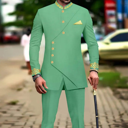 African Suits for Men Slim Fit Embroidery Full Sleeve Double Breasted Blazer and Pants Set Formal Business Dress Suit A2316051