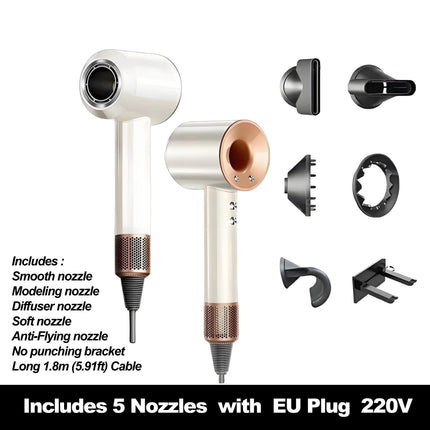 High-Speed Negative Ions Hair Dryer, Upgraded Model, Quiet, High Airflow, Constant Temp, Lightweight, Multi Nozzles in Gift Box