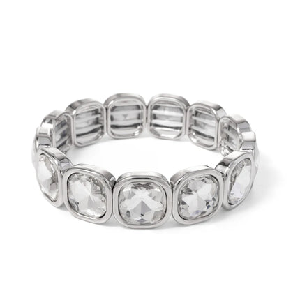 2024 Gold Color Crystal Bangle Handmade Square Shape Rhinestones Boho Women Tennis Bracelet Elastic Bohemian Zircon Jewelry