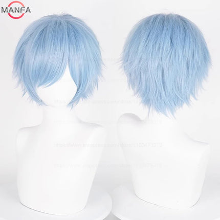 Anime 30cm Short Straight Cosplay Wig Black White Green Brown Purple Blue Gray Red Gold Man Women Heat Resistant Synthetic Hair
