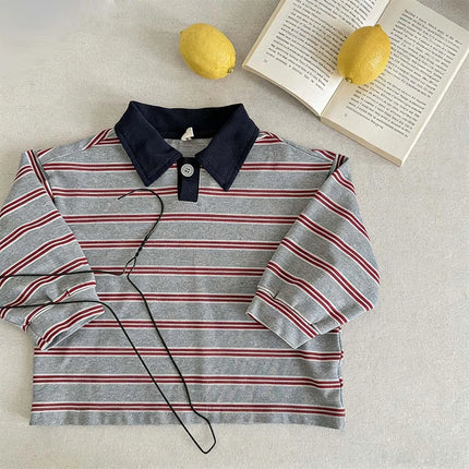 2026 Spring Children's Clothes Girls Long Sleeved T-shirts Toddler Boys Striped Tops Autumn 1-6Year Kids Polo Shirt