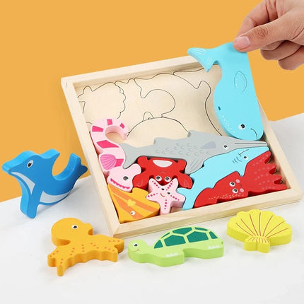 Montessori Wooden Toys 3D Jigsaw Puzzle Tangram Math Toys Baby Hand Grasp Board Shape Match Puzzle Educational Toys for Kids