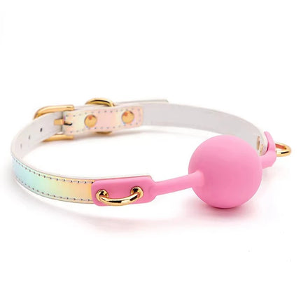 2 Colors Sex Toys For Couples Adult Game Colorful Soft Silicone Ball Gag Oral Fixation PU Leather Conquer Toys Bondage Mouth Gag