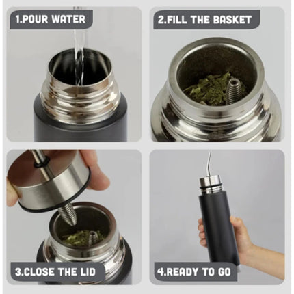 Self-Serving Stainless Steel Mate Bottle, 2-in-1 Thermal Mate Cup with Built-in Bombilla, Yerba Mate Thermos all in one