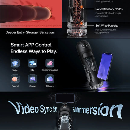 2026 Automatic Licking Sucking Male Masturbator AI Sync Male Stroker Penis Pump Blowjob Adult Toy Pocket Pussy with Phone Holder