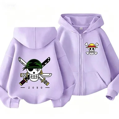 Boys Clothes Girls One Piece Cartoon Zipper Hoodie Kids Luffy Printed Casual Anime Hooded Sweatshirt Spring Outerwear