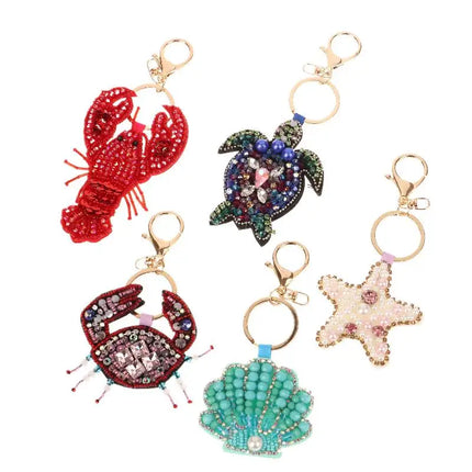Rhinestone Lobster Beaded Keychain Pretty Hand Sewn Bag Charms Crab Shells Turtle Hanging Rope Patches Applique Bag Lanyard