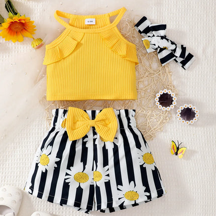 0-2 Year Old Newborn Baby Summer Digital Printed Bow Decoration Casual Daily Wear Headscarf Baby Clothes