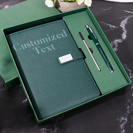 Customized Logo / Text Thickened A5 Notebook with Pen Retro High Quality PU Leather Work Travel Notepad Personalized Name Diary