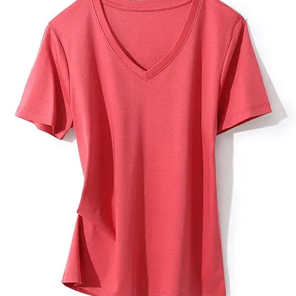 SuyaDream Women Solid T shirts, Silk Cotton Blend, O Neck, Short Sleeved Solid Tee,2025 Summer Candy Colors Basic Cozy Top Green