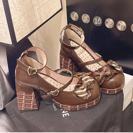 Design Style Butterfly-knot Women Lolita Pumps Shoes Fashion Ladies Platform Thick Heel Dress Leather Mary Jane Shoes