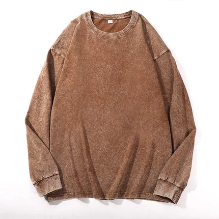 Y2K Fashion Men's Streetwear Black T-Shirt Autumn New Washed Cotton Vintage Solid O-Neck Long Sleeve T-Shirt For Men Techwear