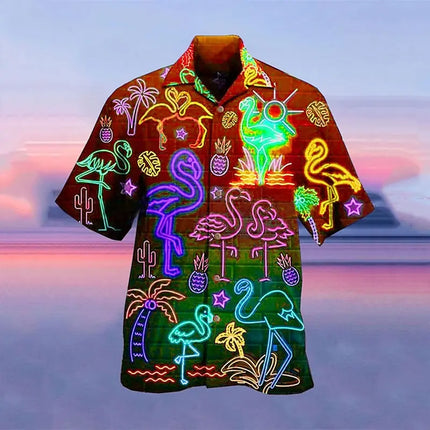 Men's Hawaiian Camp Fluorescent 3D Print Street Casual Short-Sleeved T-Shirt Fashionable Casual