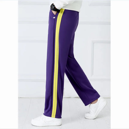 Purple Unisex New Track Pants Casual Sweatpants Mens Striped Bastic Trousers Straight Pants Joggers Simple Work Pants