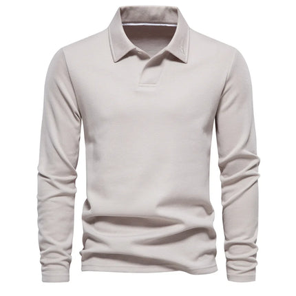 New men's long-sleeve cotton polo, embroidered, sport collar, trendy & versatile.