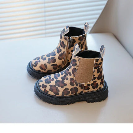 Kids Boots Leopard Prints Classic Little Boys Ankle Boots Side Zipper Fashion Classic Unisex Girls Rubber Boots Breathable Warm