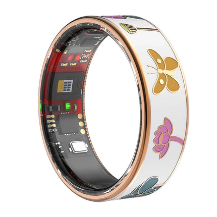Smart ring White Dragonfly Lotus Style Activity tracking, calorie counting, step counting, distance tracking (km), 24/7 sleep tracking, heart rate monitoring, body temperature monitoring, blood oxygen monitoring, stress track