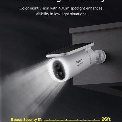 Baseus Security S1 Outdoor Camera Solar Wireless Wifi Solocam Forever Power with Sunlight-Tracking System 2K Clarity 145° FOV