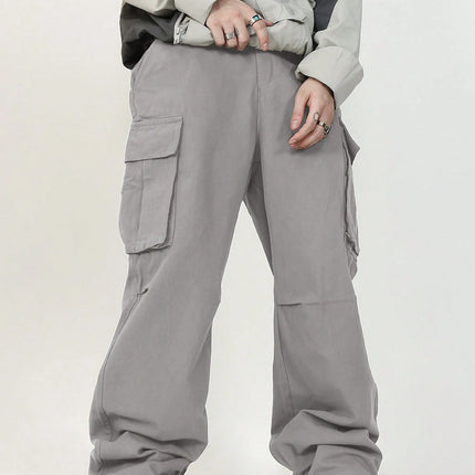 3D pockets, street-bombing workwear, trendy functional lacing, loose-fitting casual pants, men's straight-cut fashion