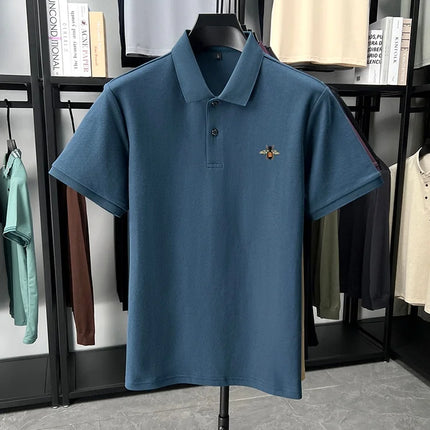 High quality brand 100% cotton short sleeve polo shirt men's new fashion luxury bee embroidery summer breathable soft T-shirt