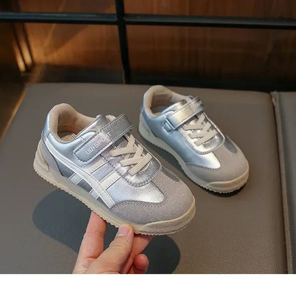 Children Sports Shoes Color Block Sewing Thread Hook Loop Round Toe Soft Soled Thick Flat Shoes Breathable Comfortable Non Slip