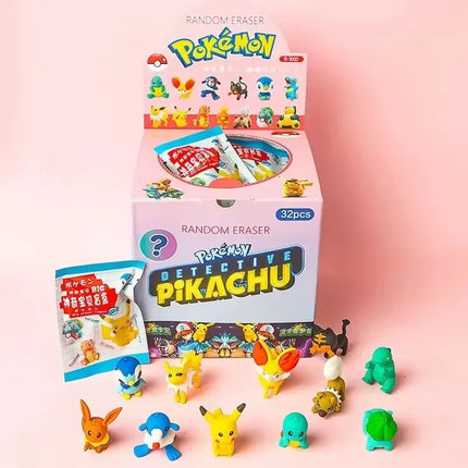 32Pcs Pokemon Pikachu Mystery Eraser Blind Bags Surprise Collectible Erasers Cute Cartoon Stationery for Student Prizes toy